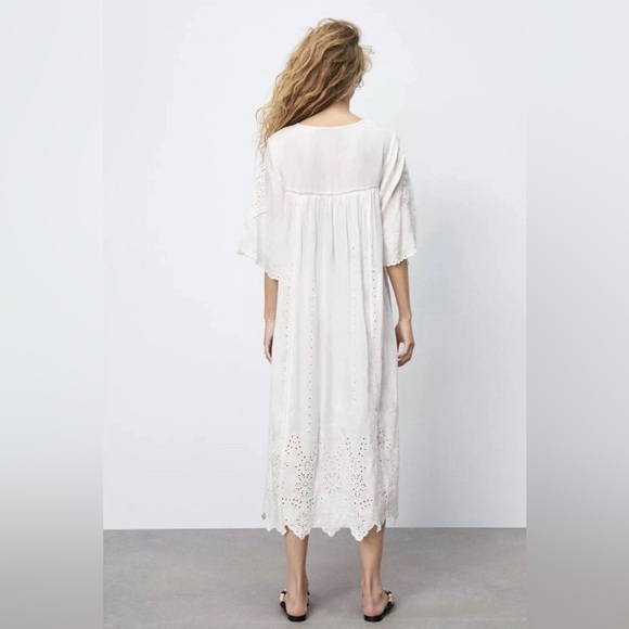 Zara Tunic Dress With Cutwork Embroidery 5107/113 White Eyelet EUC - Picture 2 of 5
